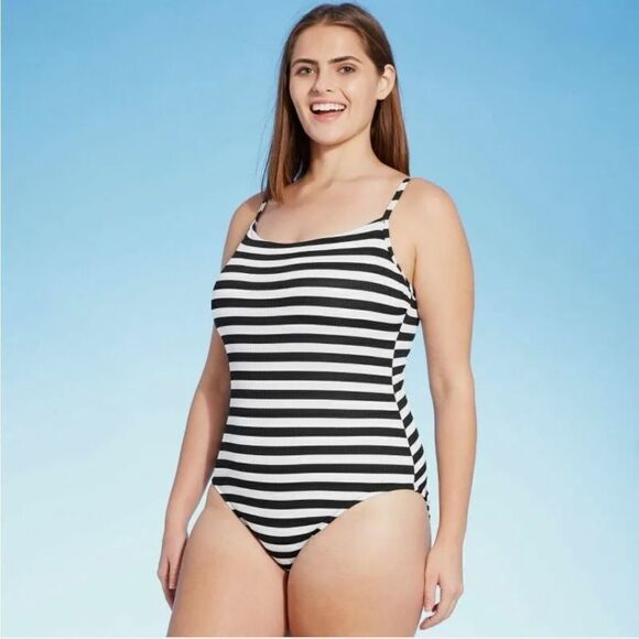 Women's Rio Ribbed Modern One Piece Swimsuit Kona Sol Striped - Picture 1 of 4